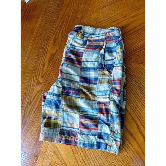 Izod Madras Mens Patchwork Plaid Shorts Sz 34 Golf Chinos - Picture 5 of 7